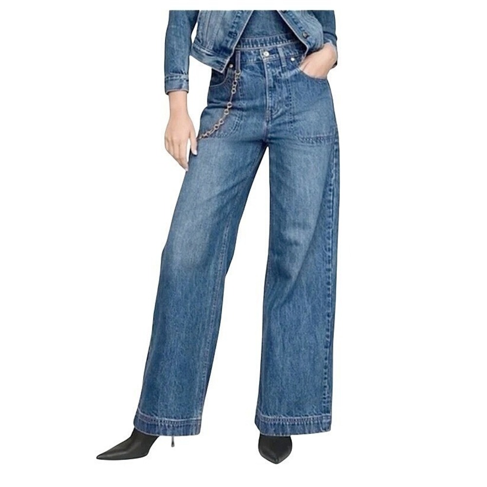 NWT Gap x Cult Gaia Wide Leg‎ Jeans 29 Blue Denim Detachable Chain Detail